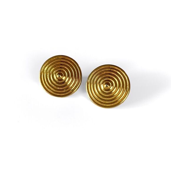 Vintage Monet Gold Circle Swirl Earrings - Picture 3 of 5